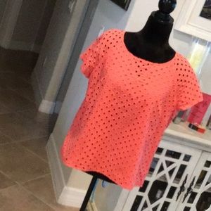 Sail to Sable eyelet back zip short sleeve top, coral color, size XL
